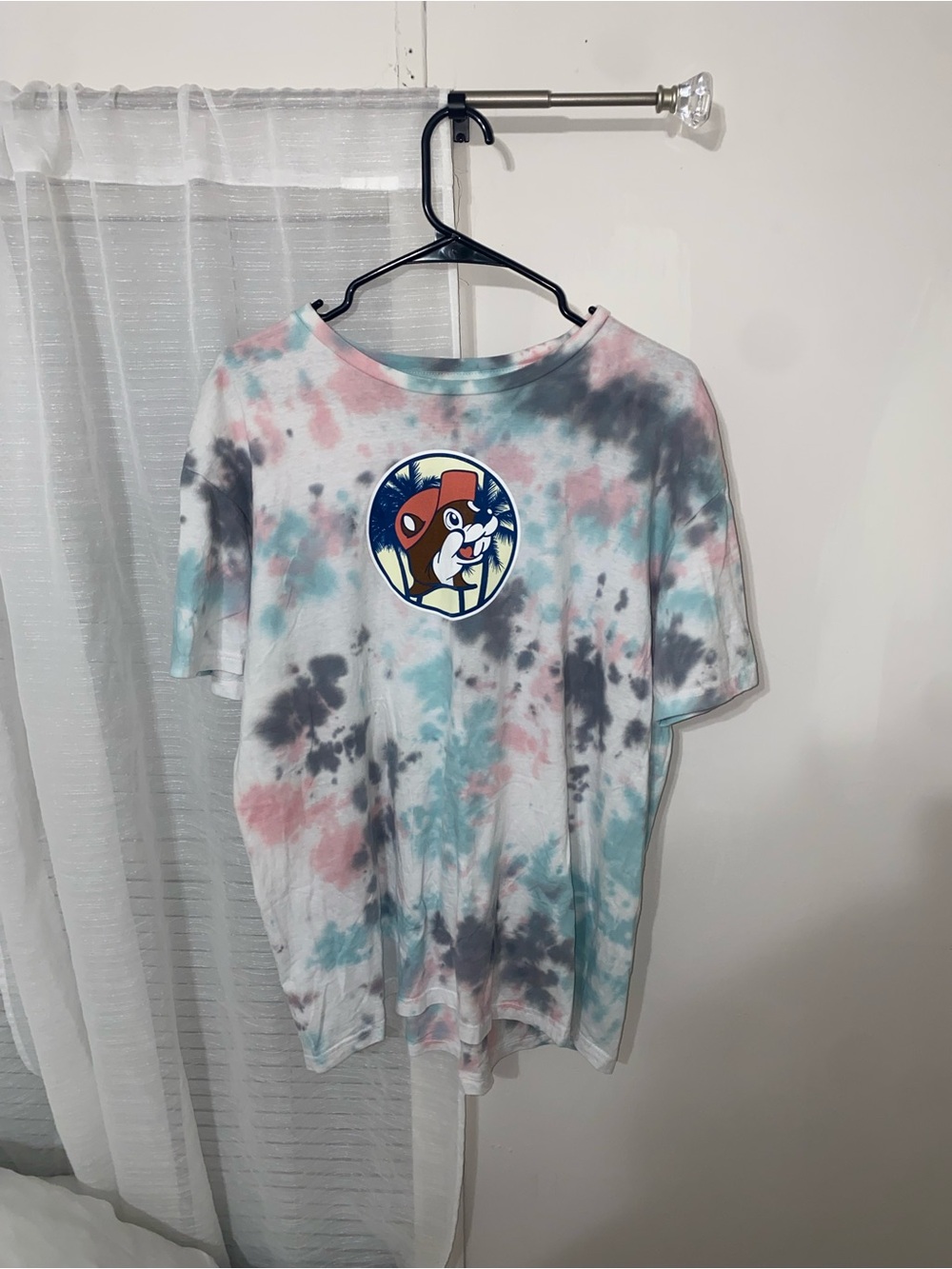 Tie-Dye Short Sleeve Tee with Cartoon Graphic - Pastel Multi